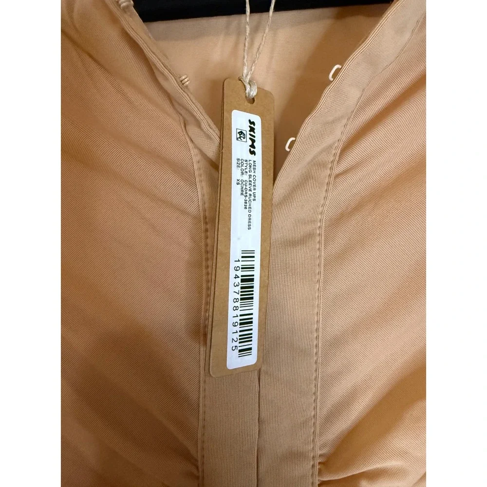 SKIMS Mesh Cover-up Ruched Dress in Almond Size XS NWT‎